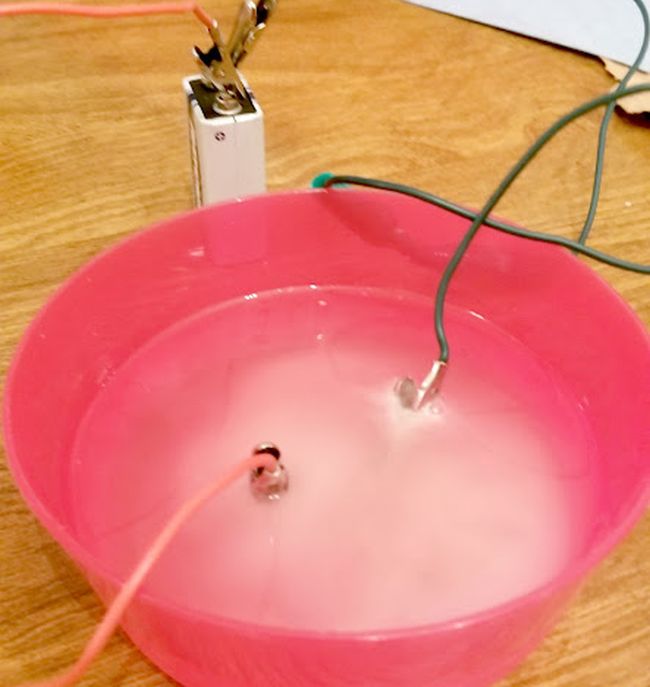 Science Experiments for High School: Covalent Bonds Tub of water with battery leads in it