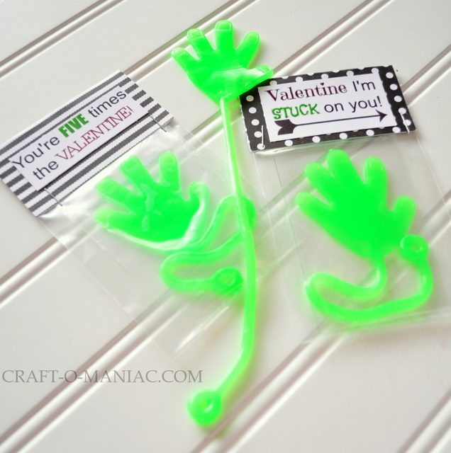 sticky-hand-valentine Two cellophane packets with bright green