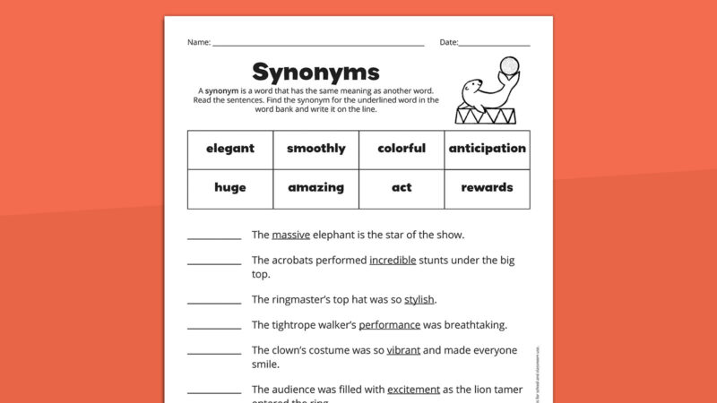 Synonyms Synonyms worksheet