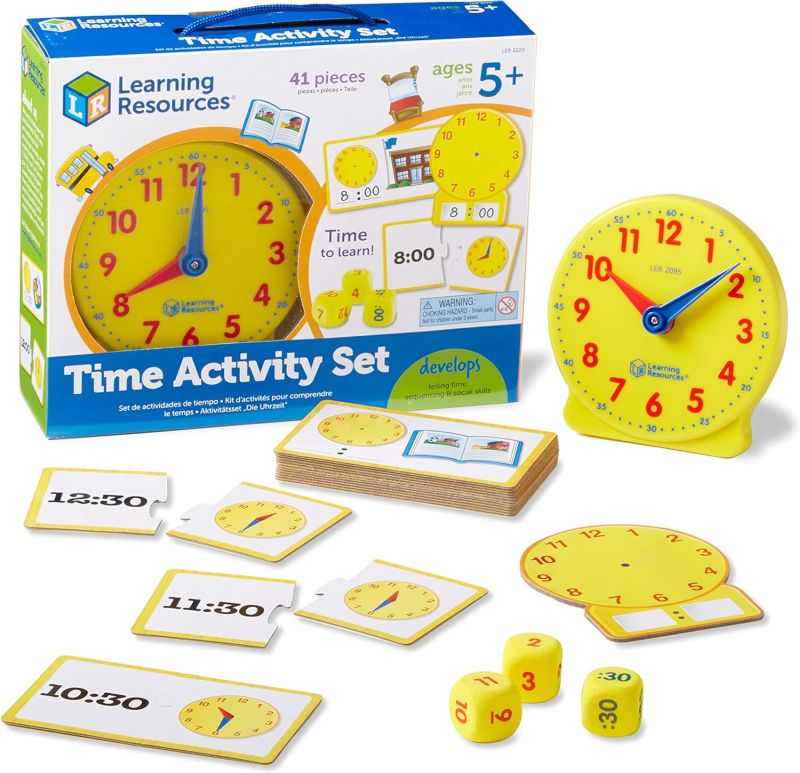 Time Activity Set Time Activity Set with plastic clock, cards, dice, and more