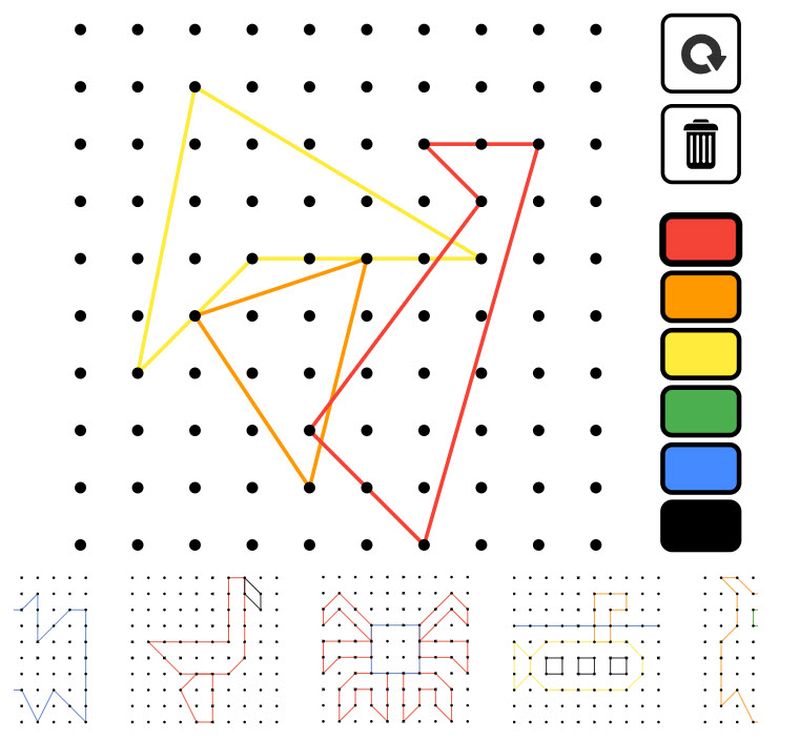 Virtual Geoboard Virtual geoboard with shapes made from colored lines