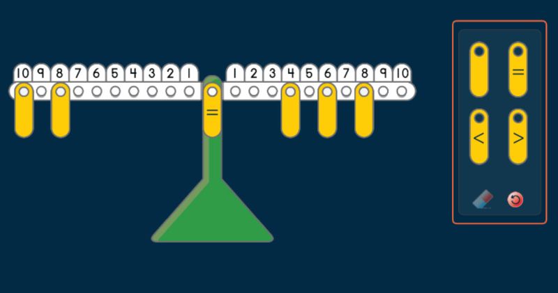 Virtual Math Scale Virtual math scale showing a balanced set of numbers adding up to 18 on each side