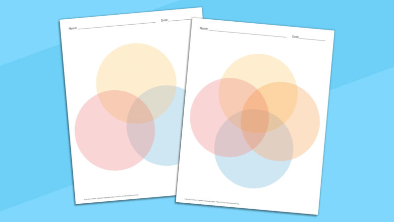Venn Diagram Template Color Two colorful Venn diagram templates on blue background.