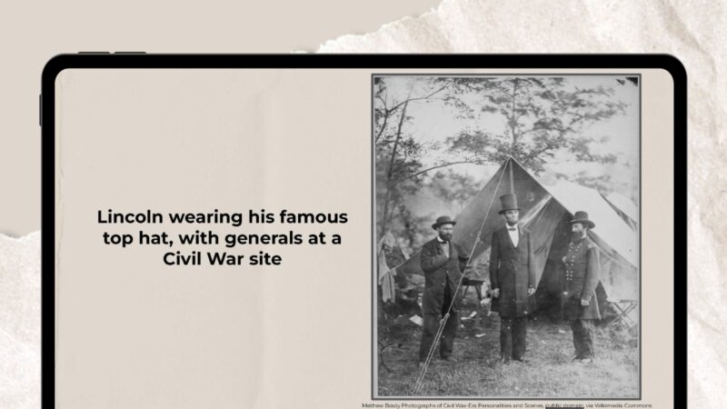 17 Photo of Lincoln wearing his famous top hat with Civil War generals.