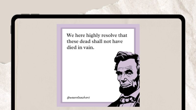 Abraham Lincoln Quote About Not Dying in Vain Illustration of Lincoln with quote from him about people not dying in vain.
