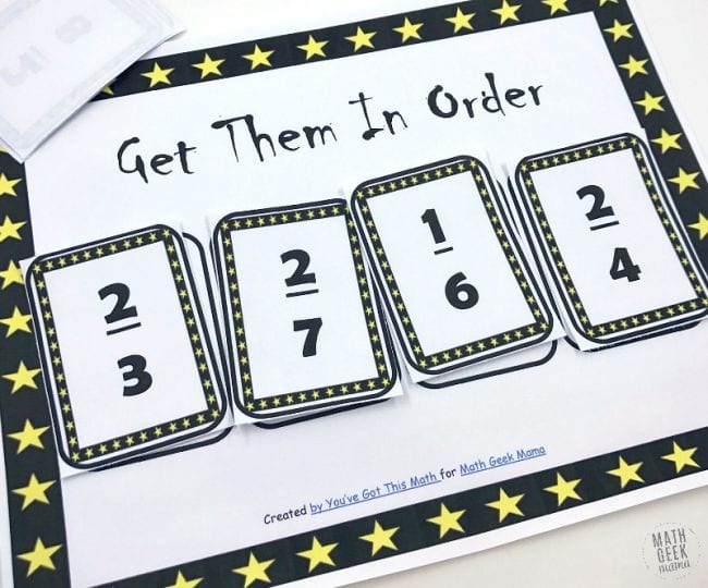 fraction-order-game A printable worksheet with fraction cards titled Get Them In Order as an example of fraction games and activities