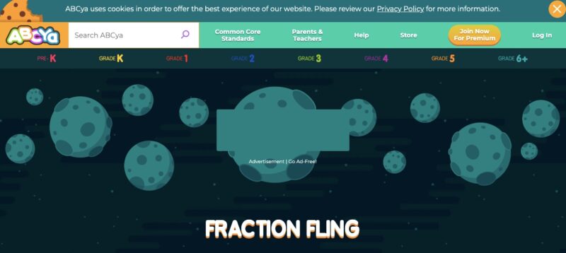 fraction-fling Main screen of online Fraction Fling