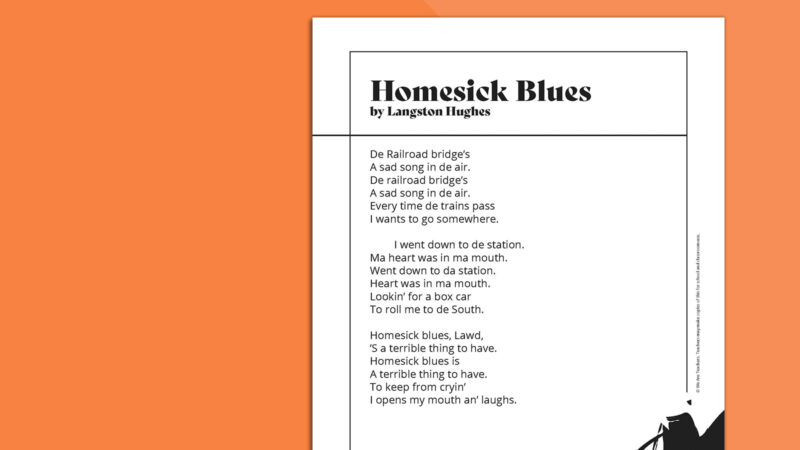 Langston Hughes Poem Homesick Blues Langston Hughes Poem Homesick Blues on orange background.