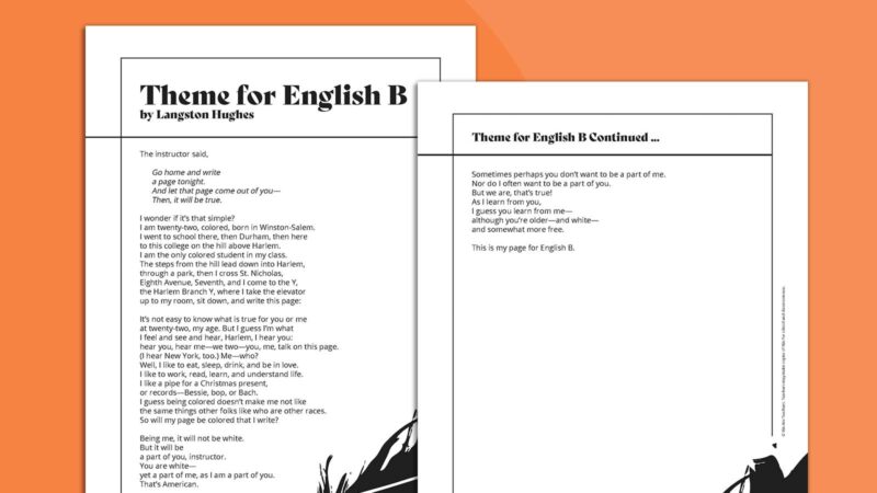 Langston Hughes Poem Theme for English B Langston Hughes poem Theme for English B on orange background.