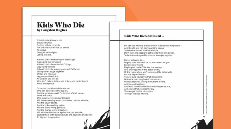 Langston Hughes Poem Kids Who Die Langston Hughes poem Kids Who Die on orange background.