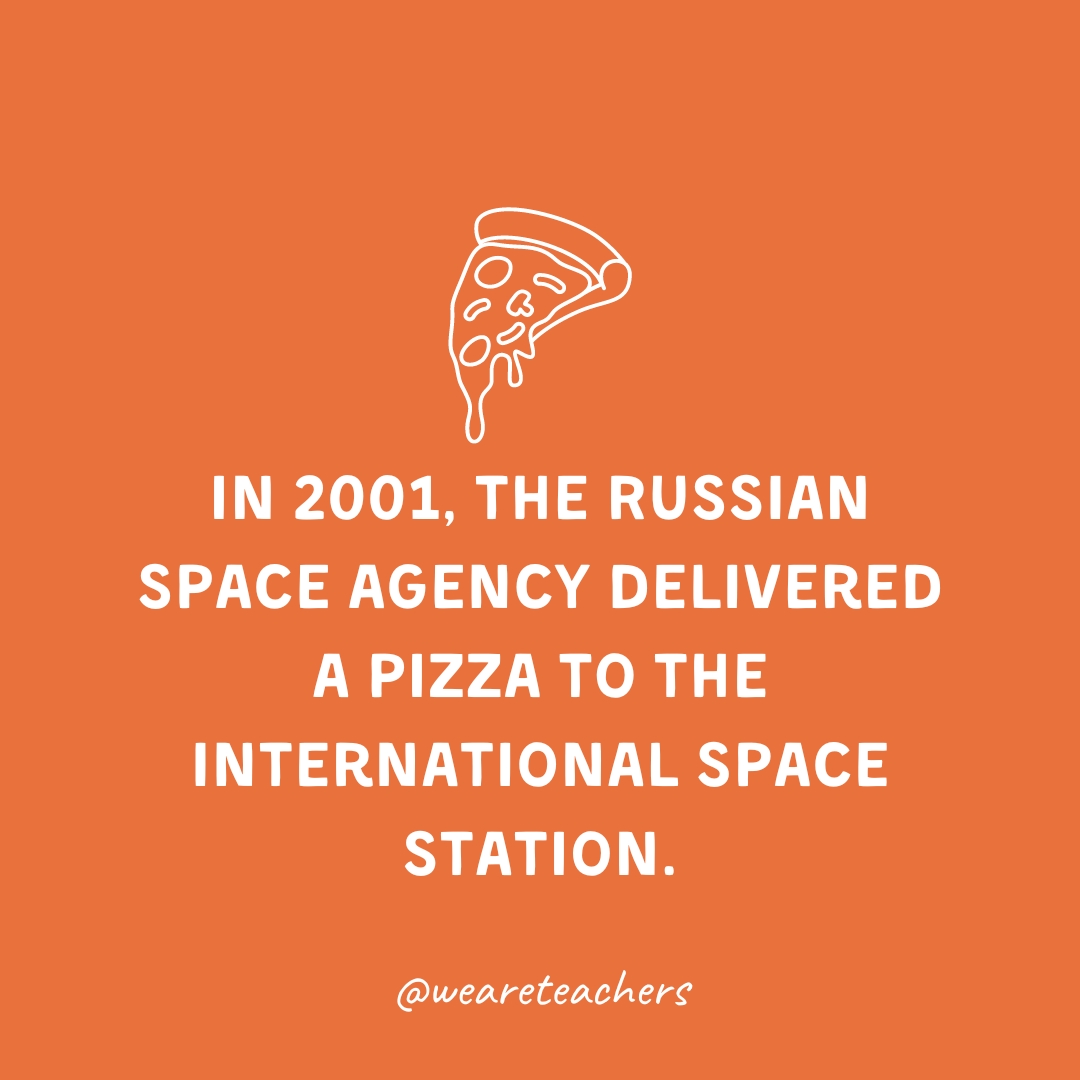 In 2001, the Russian space agency delivered a pizza to the international space station. In 2001, the Russian space agency delivered a pizza to the international space station.