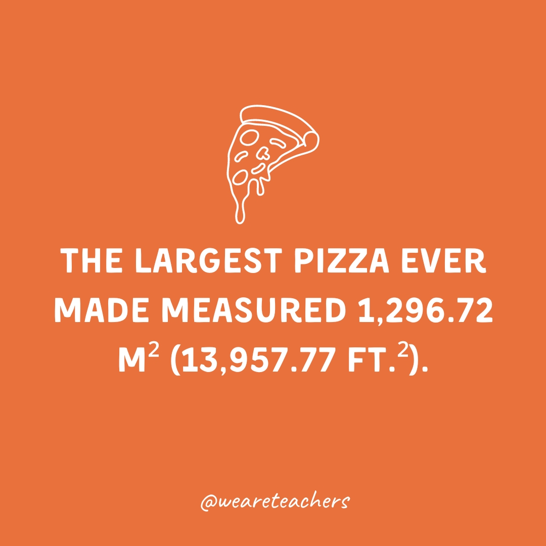 The largest pizza ever made measured 1,296.72 m (13,957.77 ft.). The largest pizza ever made measured 1,296.72 m (13,957.77 ft.).