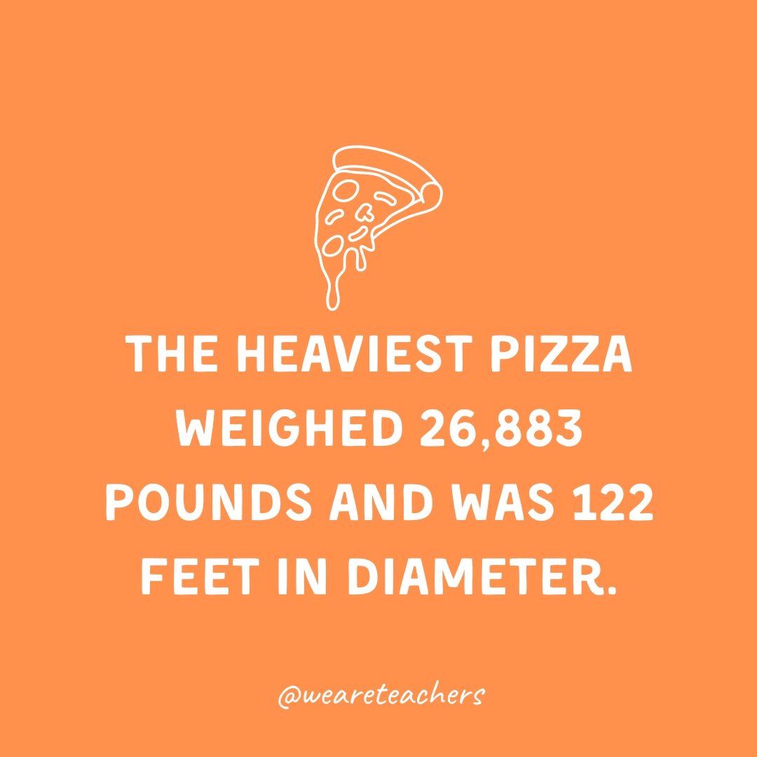 The heaviest pizza weighed 26,883 pounds and was 122 feet in diameter. The heaviest pizza weighed 26,883 pounds and was 122 feet in diameter.