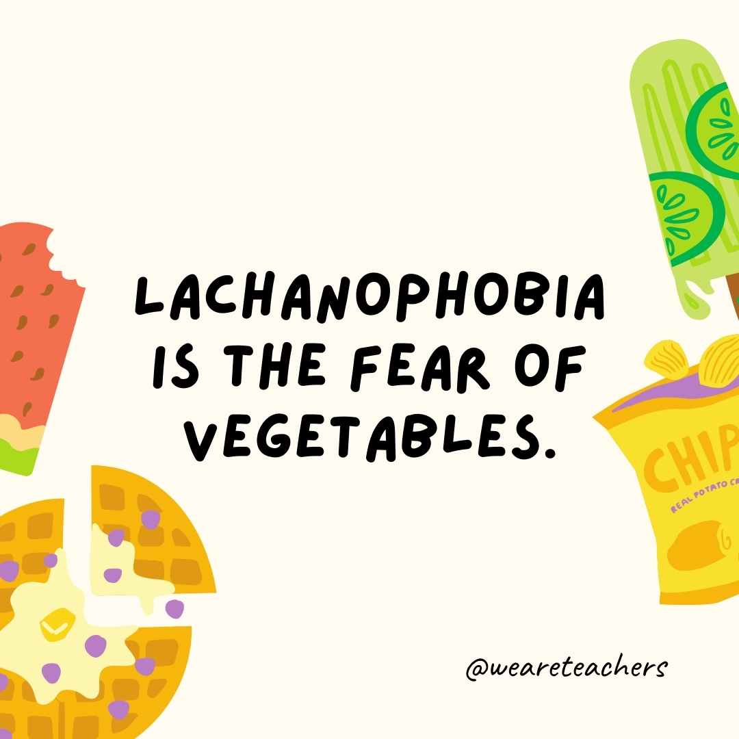 Lachanophobia is the fear of vegetables. Lachanophobia is the fear of vegetables.- fun food facts