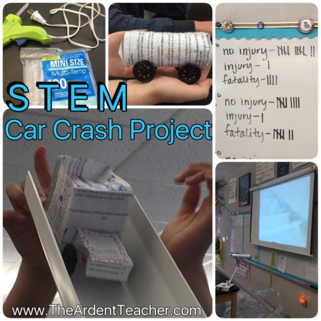 8th Grade Science Crash The Ardent Teacher Collage of STEM car crash project images