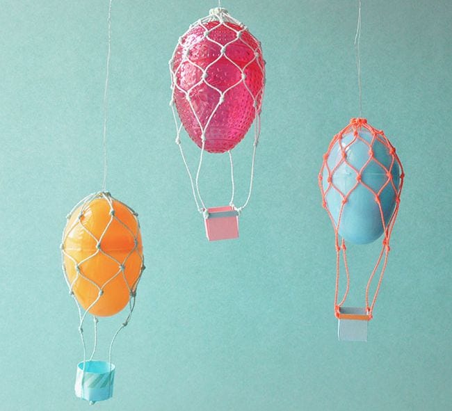 Easter Egg Activities Snowdrop and Company Plastic Easter eggs turned into hot air balloons with string and paper baskets