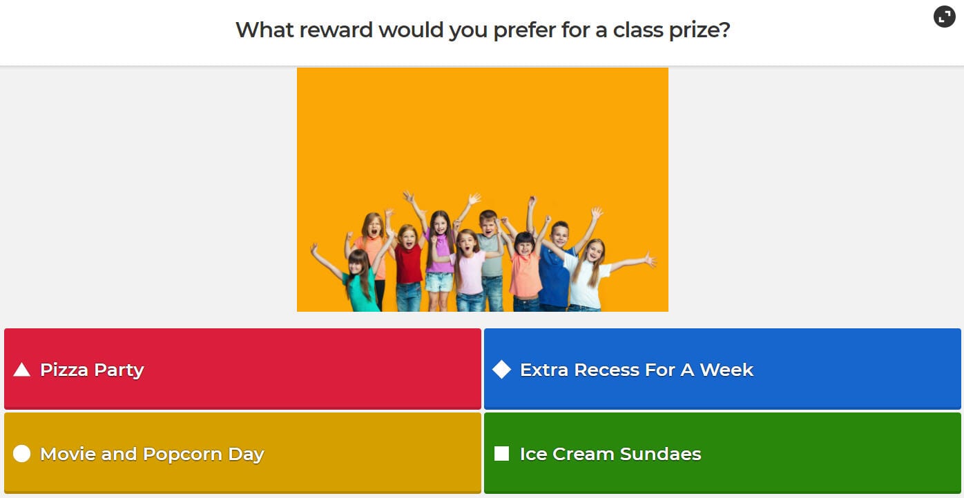 Kahoot Poll Kahoot! slide asking What would you prefer for a class reward?