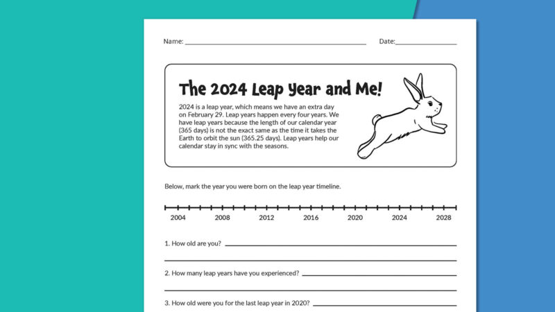 The 2024 Leap Year and Me activity sheet The 2024 Leap Year and Me activity sheet