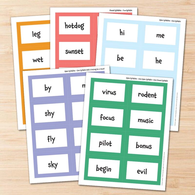 Open and Closed Syllable Word Cards Printable word cards featuring open and closed syllable words.