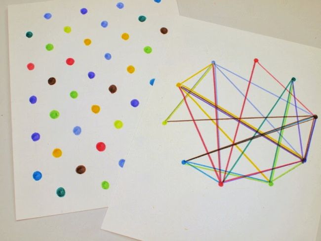 connect-the-dots A piece of paper with colorful dots next to a piece of paper with connect the dots