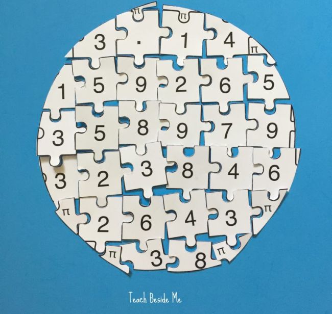 pi-puzzle A round puzzle consisting of pieces with digits of pi on each as an example of Pi Day activities