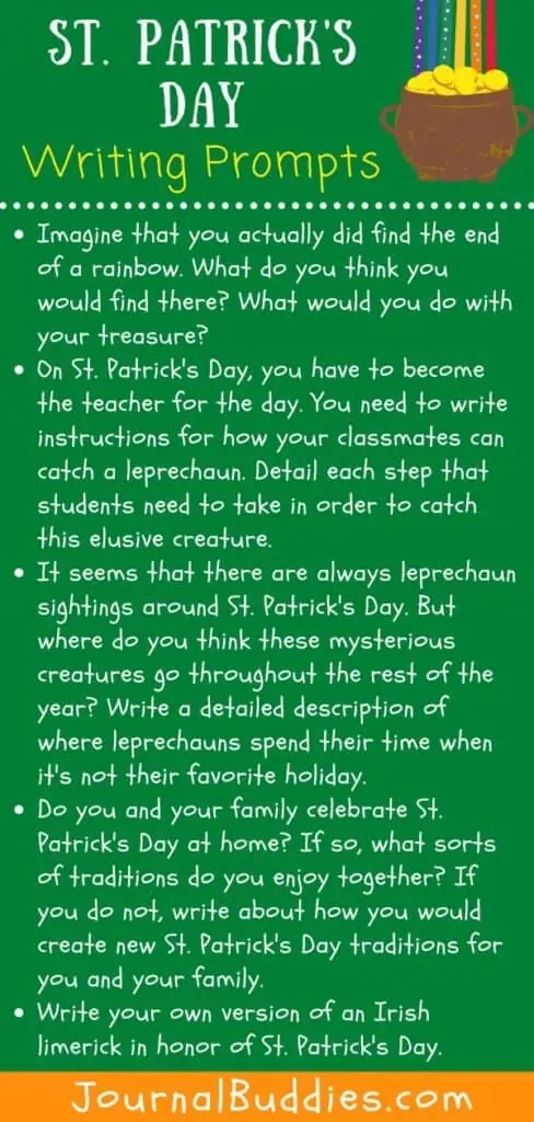St-Patricks-Day-Writing-Prompts- a poster of st patricks day writing prompts