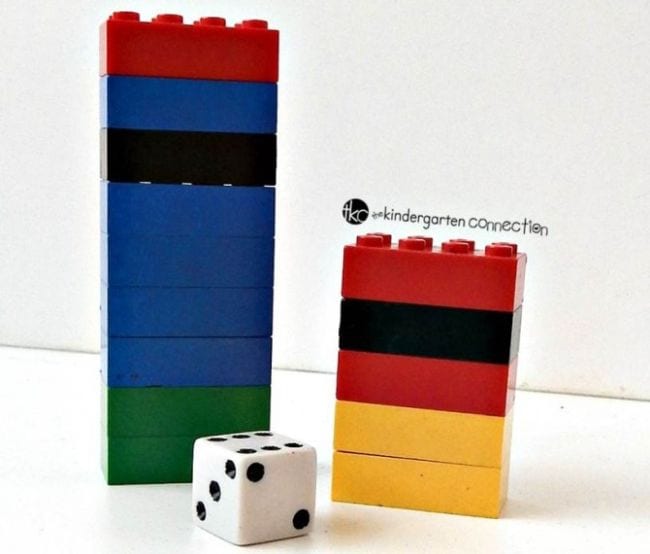 lego-subtraction Two stacks of LEGOs behind a die