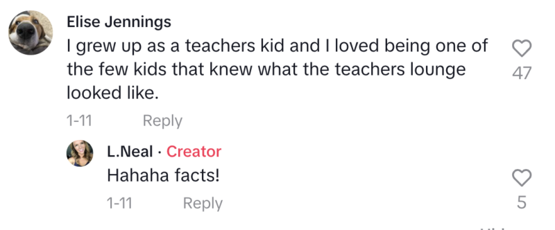 This 9 Year-Old Hilariously Nails the Reality of Being a Teacher’s Kid Screenshot of comment on TikTok about teacher's kid