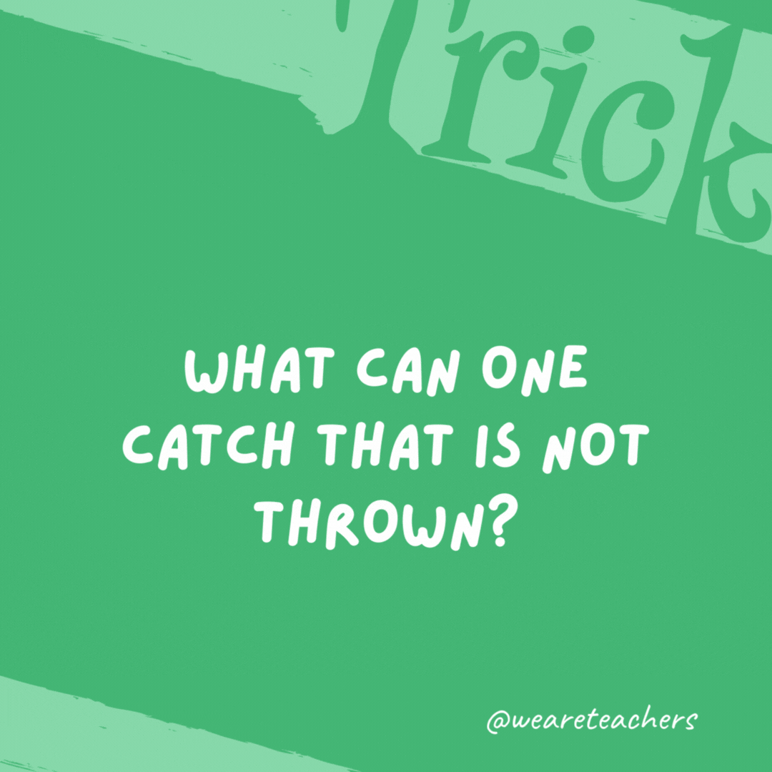 What can one catch that is not thrown? A cold. What can one catch that is not thrown?
A cold.