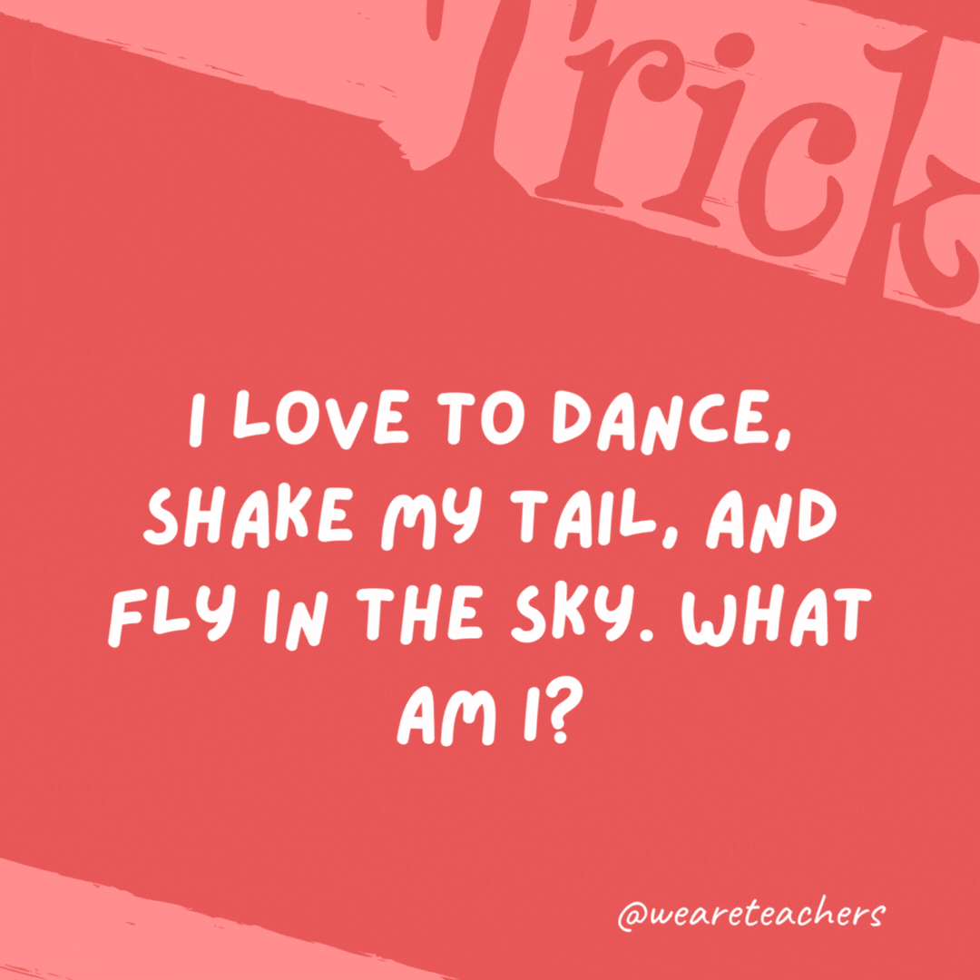 I love to dance, shake my tail, and fly in the sky. What am I? A kite. I love to dance, shake my tail, and fly in the sky. What am I?
A kite.