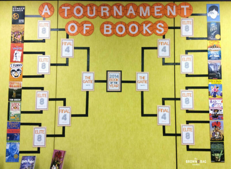 book-madness A tournament of books display featuring brackets like a march madness competition
