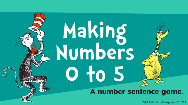 dr-seuss-math-game Title page of a Dr. Seuss math game featuring the Cat in the Hat and a Sneetch