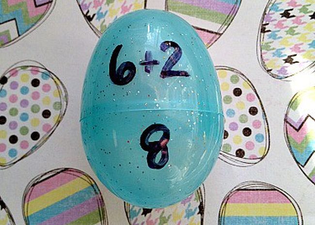 Easter Egg Activities: Math Facts Blue plastic egg with