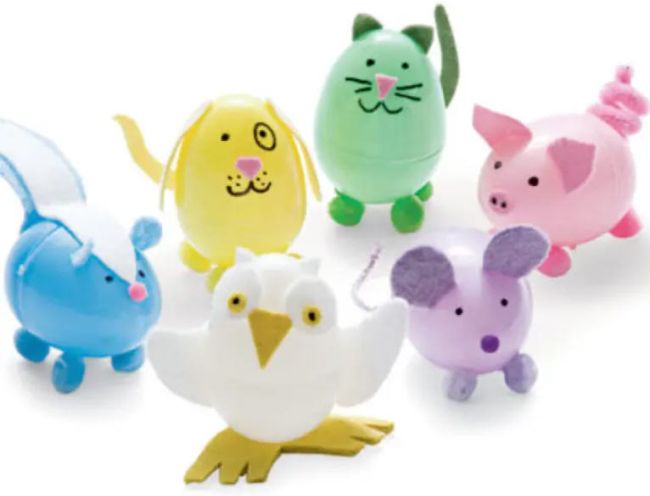 Easter Egg Activities: Eggimals Animals made from plastic Easter eggs