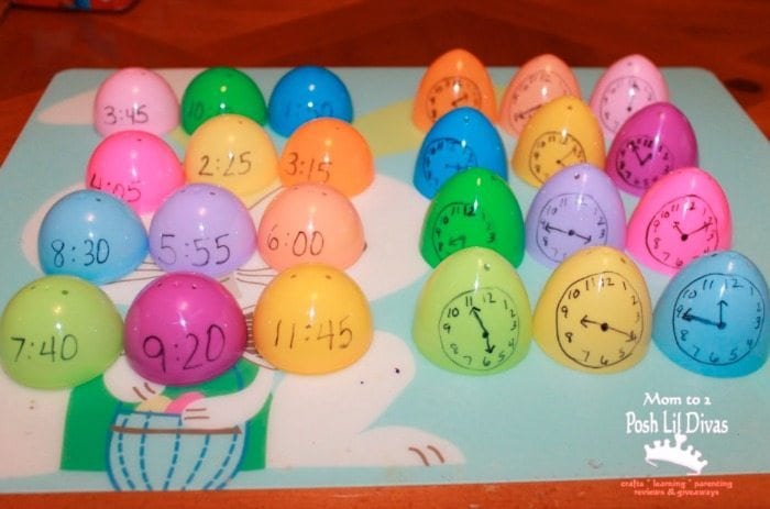 easter_egg_classroom_time Plastic eggs with times written on one half and clocks drawn on the other halves