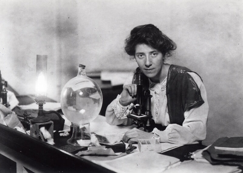 Famous Women in History Marie Stopes at her laboratory in the Victoria University of Manchester, on the list of famous women in history.