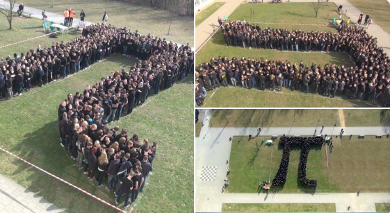 human-pi A trio of shots showing people lined up in the shape of pi