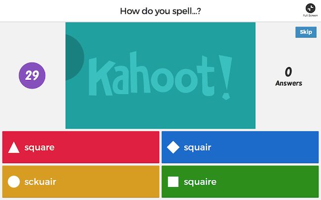 Kahoot Ideas: Spelling Kahoot quiz question for the correct spelling of the word