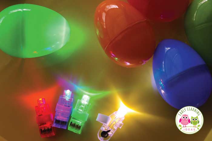 light Easter eggs are filled with small lights of different colors.