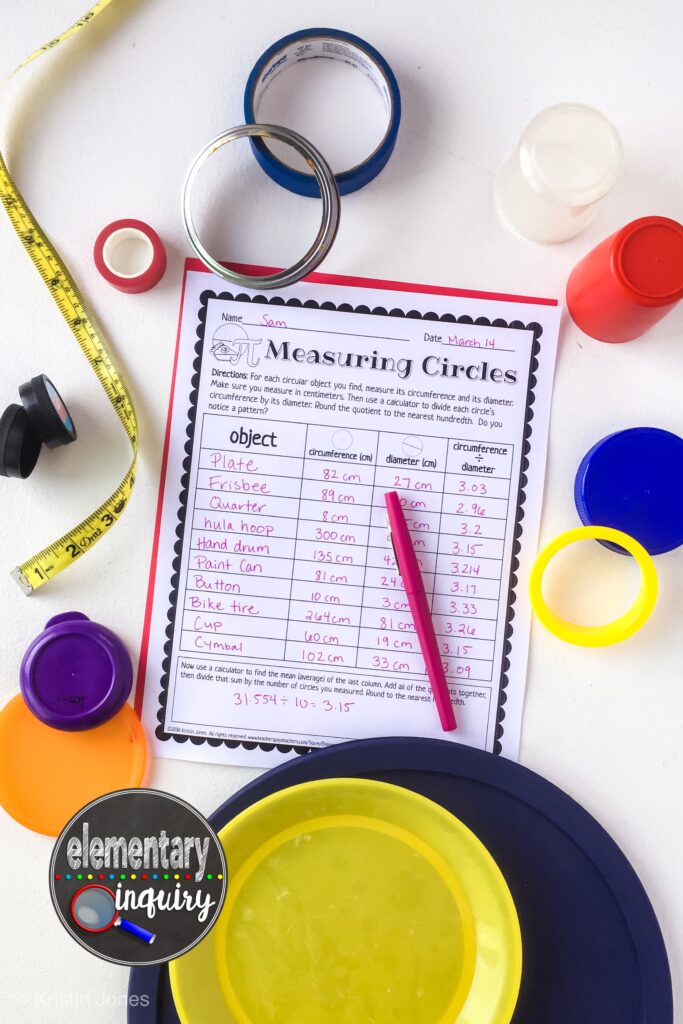 measuring-circles A record sheet for students to measure various items with a pink pen on top