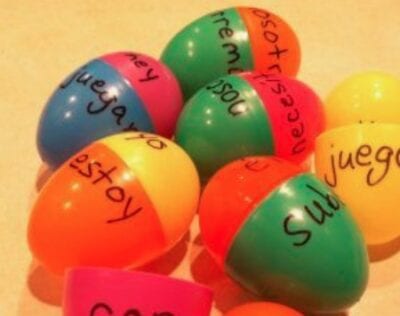 Plastic Egg Conjugated Verbs Spanish verbs written on plastic eggs