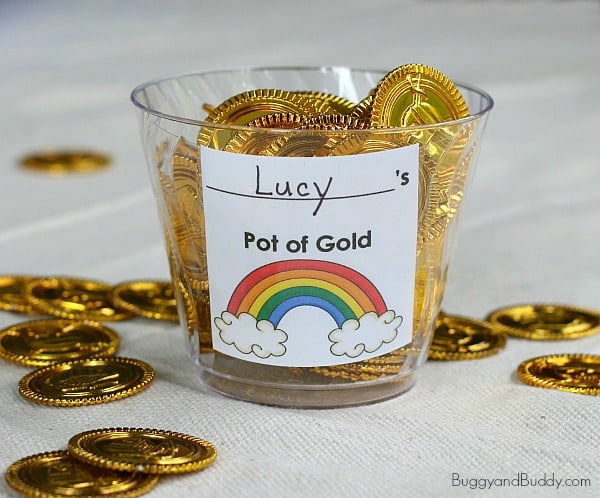 pot-of-gold-activity gold coins in a cup for a pot of gold saint patrick's day activity