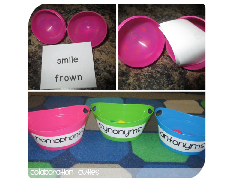 synonym-antonym Plastic eggs with synonyms and antonyms inside for a plastic egg activity