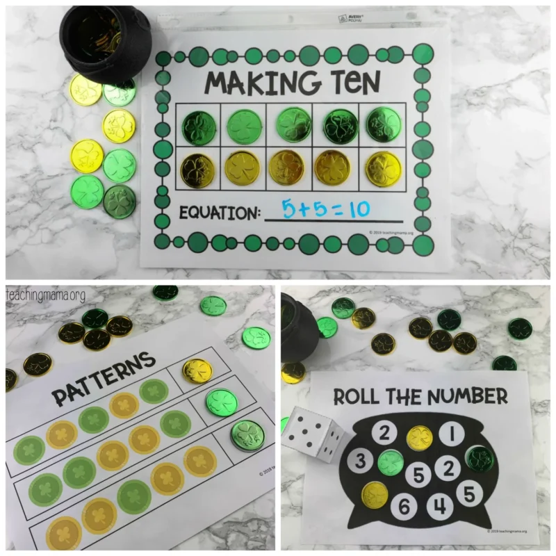 ten-frame-gold-coin Ways to use gold coins in ten frames for a Saint Patrick's Day activity