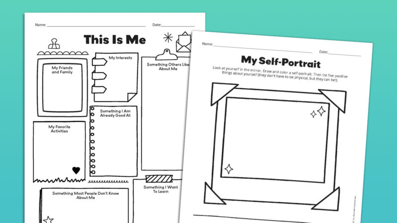 This Is Me and My Self-Portrait Flat lays of self-esteem worksheets