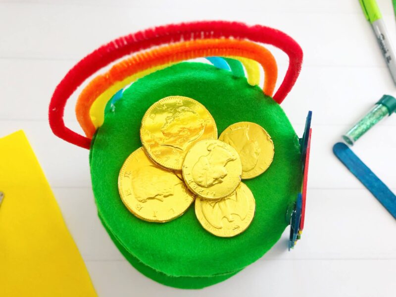 trap-a-leprechan leprechan trap with gold coins and pipe cleaners for a saint patrick's day activity