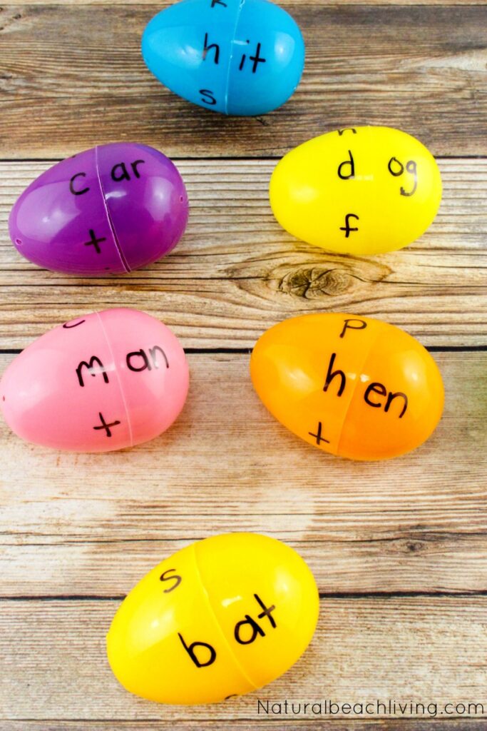 word-family-eggs-pin1text plastic eggs with word families written on them for a plastic egg activity
