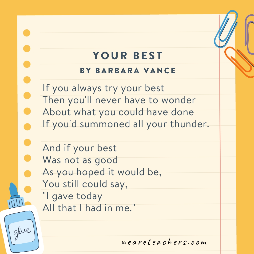 Second Grade Poems 5 Your Best by Barbara Vance an example of 2nd grade poems.