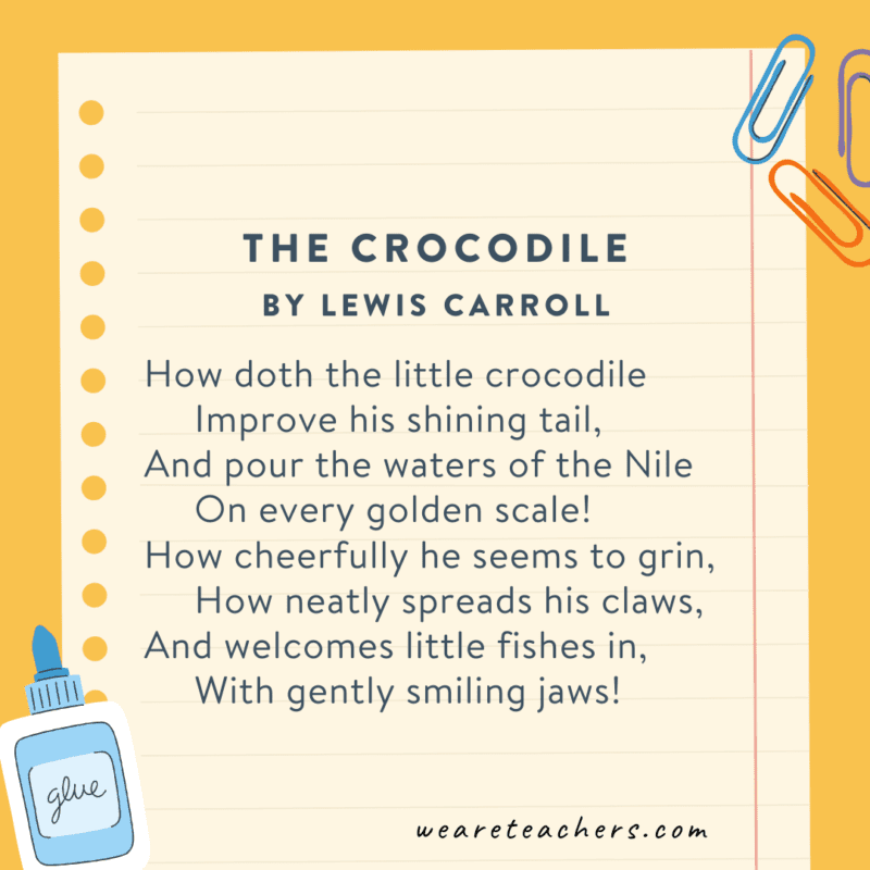 The Crocodile by Lewis Carroll The Crocodile by Lewis Carroll, an example of 2nd grade poems.