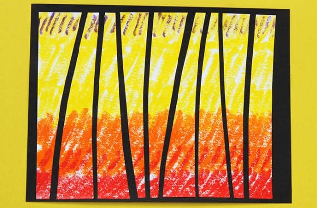 Kindergarten Art Gift of Curiosity An orange and yellow landscape painting is shown.